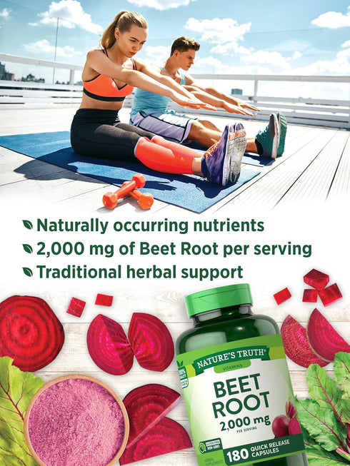 Nature's Truth Beet Root Capsules, 2,000mg, 180 Count, Non-GMO and Gluten Free Dietary Supplement
