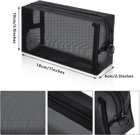 Sadnyy 5 Pieces Portable Mesh Makeup Bag, Black Breathable Toiletry Bag for Accessories Organizer (7.1 x 4 x 2.4 Inch)