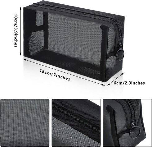 Frienda 10 Pieces Mesh Makeup Bag - Portable Black Mesh Cosmetic Zipper Pouch for Travel