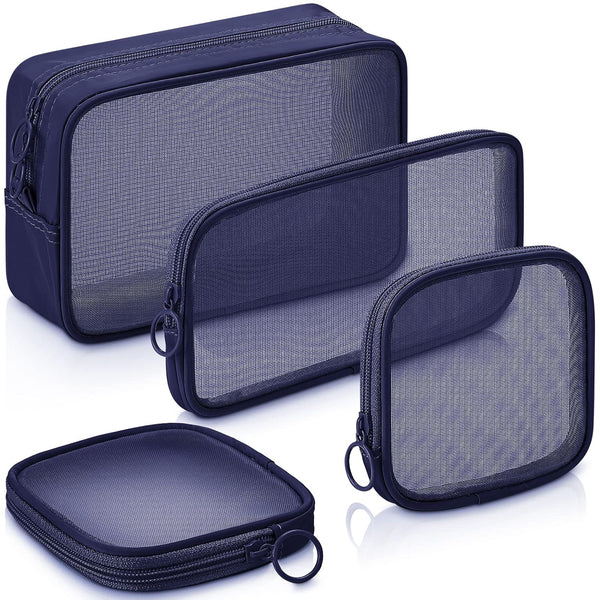 Weewooday 4 Pcs Mesh Makeup Bag, Travel Toiletry Pouch with Zipper, Mini Portable Cosmetic Bag for Daily Accessories