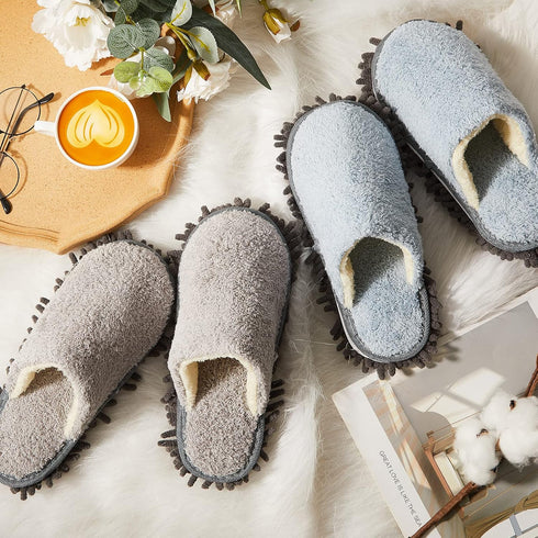 Jecery 2 Pair Microfiber Slippers, Washable Cleaning Slippers for Floor Dust and Dirt Cleaning Tool Supplies