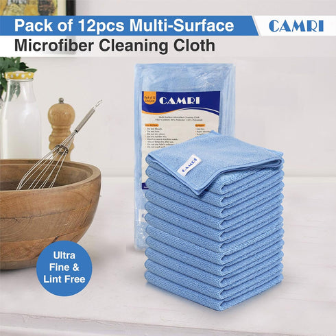 Microfiber Towel Cleaning Cloth – Pack of 12, Size 12.6” x 12.6”, Blue, Lint Free, Super Absorbent, Multipurpose
