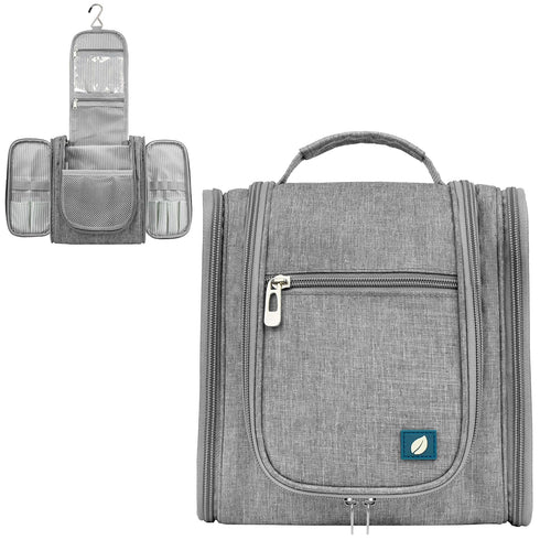 PAVILIA Toiletry Bag, Travel Organizer for Women and Men, Hanging Cosmetic Bag, Water Resistant Makeup Kit (Grey)