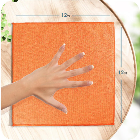 Hearth & Harbor Microfiber Cleaning Cloth, 12 Pack Washcloths, Orange Reusable Microfiber Towels for Cars