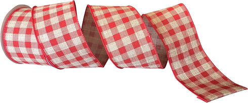 Red Gingham Wired Ribbon 2 1/2" x 10 Yards, Rustic Wedding Decoration, Gift Basket, Fall Decor