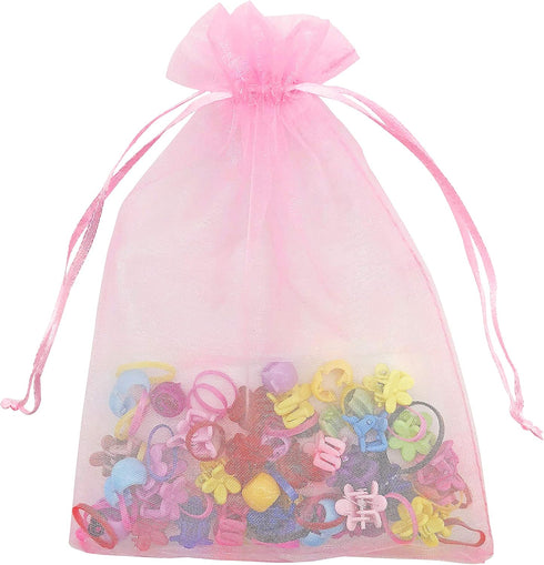 100PCS Pink Organza Bags 5X7 Inch Drawstring Mesh Pouches for Wedding Party Baby Shower Favors (Pink 5X7)