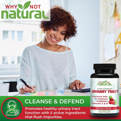 Why Not Natural 5-in-1 UTI Pills with D Mannose, Cranberry PAC Extract, Probiotics, Vitamin C & D - Urinary Health