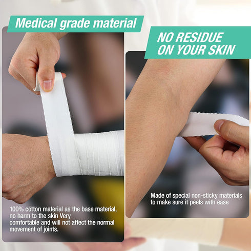 (3 Pack) White Athletic Sports Tape, Very Strong Easy Tear No Sticky Residue Tape for Athletes & Sport Trainers & First