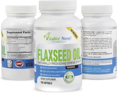 Organic Flaxseed Oil Softgels - 1000mg Premium, Virgin Cold Pressed from Flax Seeds - 100 Count Supplement