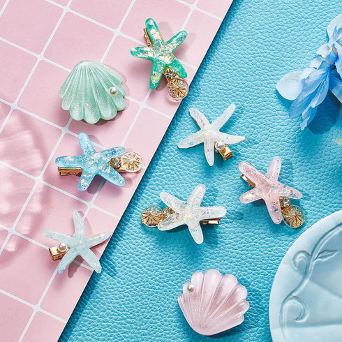 WILLBOND Artificial Shell Pearl Starfish Hair Clip Set (12 Pieces) - Acrylic Resin Beach Wedding Supplies