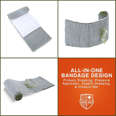 Swiss Safe 6 Inch Israeli Bandages Trauma Kit, Sterile Elastic Compression Bandage, 2-Pack