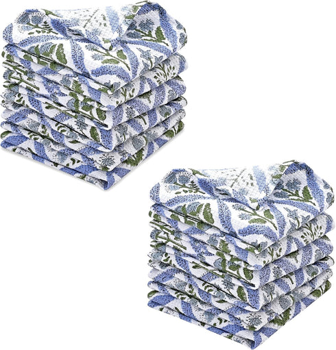 Ridhi Light Steel Blue Hand Block Print Cotton Waffle Dish Cloth Set