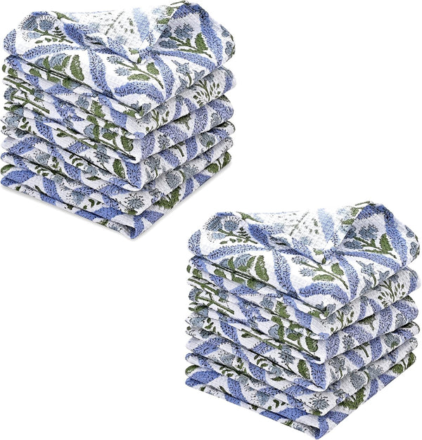 Ridhi Light Steel Blue Hand Block Print Cotton Waffle Dish Cloth Set