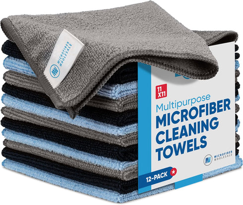 Microfiber Cleaning Cloth - 12 Pack, All Purpose Towels for Home, Clean, Dust, Polish, Soft, Absorbent, Durable