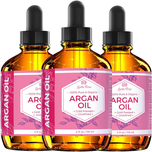 Leven Rose Argan Oil for Face, Hair, Skin - 4 oz 100% Pure Moroccan Cold-Pressed Organic