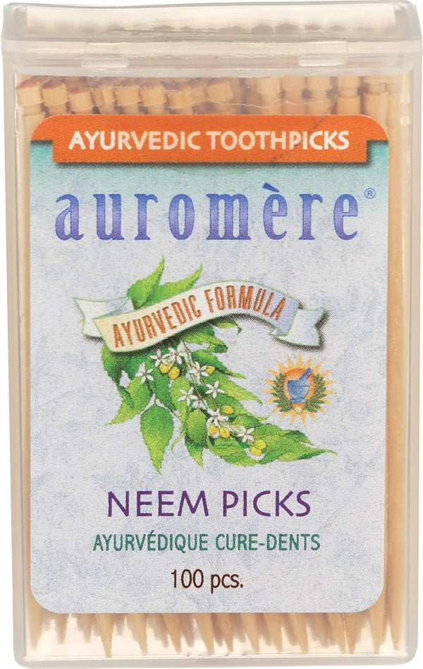 Auromere Neem Toothpicks - Vegan, Natural, Non GMO, Birchwood (100 Count), 2 Pack