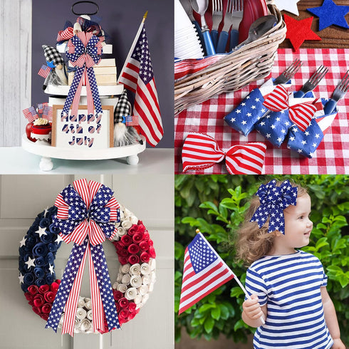 Whaline Patriotic Wired Edge Ribbon, 2 Rolls, Stars Stripes Craft Ribbon for 4th of July, Independence Day, DIY Crafts