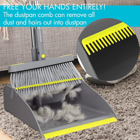 PHYEX 2-Pack Dustpan and Broom Set, Adjustable Handle Dustpan, Broom Combo Set for Home Cleanup (Grey)
