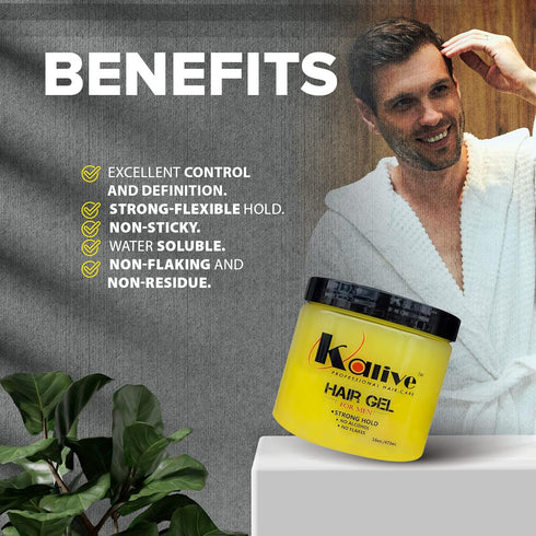 KALIVE Men's Hair Styling Gel - 16 oz Strong-Hold Light Shine, Fresh Scent, No Flaking or Alcohol