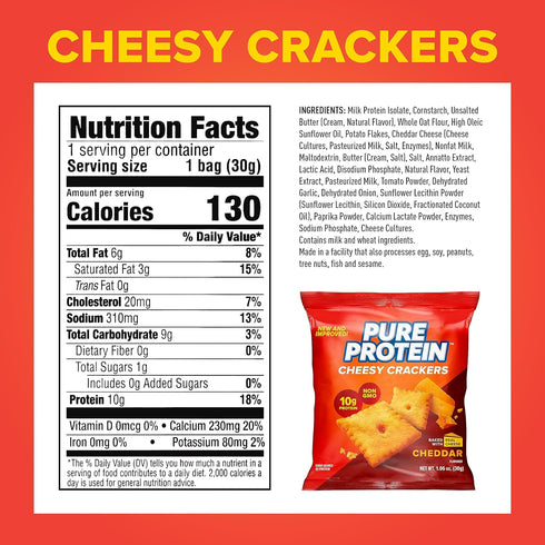 Cheddar Cheesy Crackers, High Protein Snack, 10G Protein, 1.06 Oz (Pack of 12)