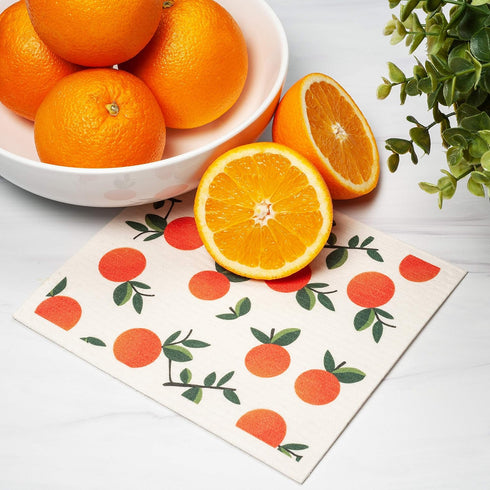 Swedish Dishcloths 3 Pack Orange Oranges Print, Reusable Sponges Kitchen Cleaning Cloth Dish Scrubber, Machine Washable, Measures 7.87”x6.88 inches. by GMIcratifs