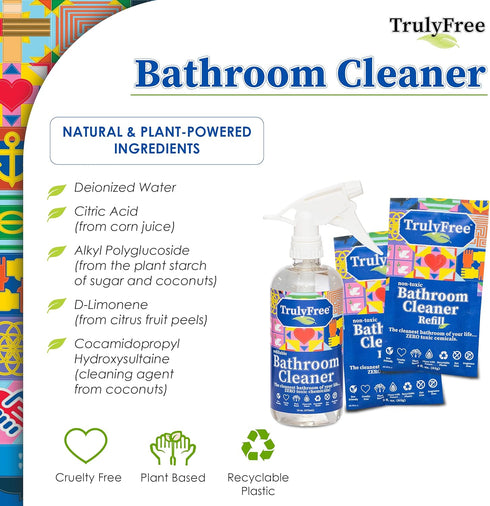 2-Pack TrulyFree Bathroom Cleaner, Cleaning Spray for Toilet, Sink, Tub, Shower, Includes 16-oz Spray Bottle