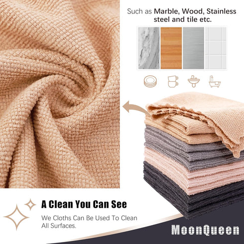 MOONQUEEN 72 Pack Microfiber Cleaning Cloth - Reusable Fast Drying Cleaning Towels, 12"X12", Grey/Light Grey/Brown/Cream