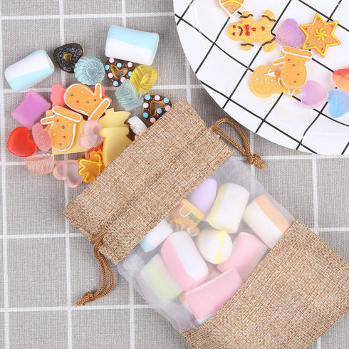 CCINEE 12PCS Burlap Drawstring Gift Bag, 5 X 7 Inch Organza Treat Bags for Jewelry, Sheer Easter Gifts Pouch