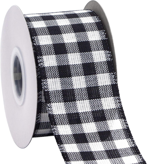 Ribbli Black and White Wired Ribbon, Buffalo Plaid 2-1/2 Inch x Continuous 10 Yard, Burlap Ribbon for Big Bow, Wreath,