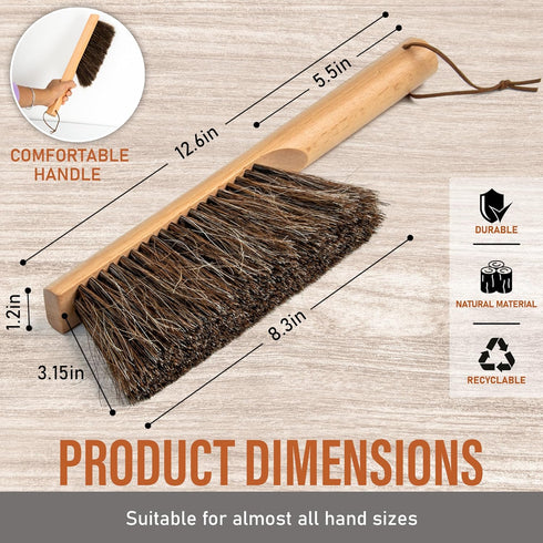 Takavu Large Dustpan Brush, Counter Brush, Bench Brush with Beech Wood Handle & Horsehair Bristles