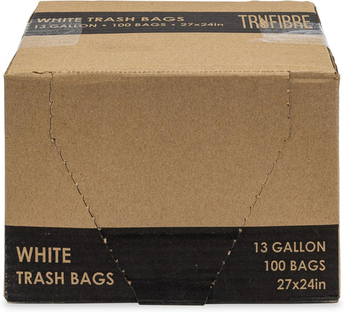 13 Gallon Heavy Duty Trash Bags, 100 Count, White Unscented Tall Drawstring Kitchen Garbage Bags