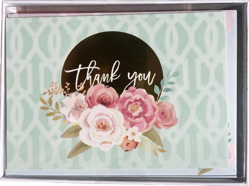 Set 12 16718 Punch Studio Window Boxed of Blank Note Cards ~ Thank you Rose Gold Foil Moon