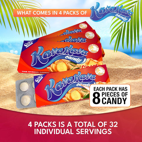 Kava Kava Candy - 8 Kava Candies Per Pack, Natural Kava Root Stress Relief Supplement, Ginger Mint Flavor, 4 Packs