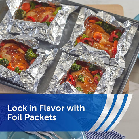 Packets 12 Inches 200 Reynolds Wrap Everyday Strength Aluminum Foil Roll, Freezer and Grill Safe, Great for Foil