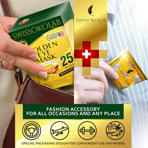 SWISSÖKOLAB Under Eye Patches, 24k Gold Eye Mask for Puffy Eyes, Collagen Gel Pads