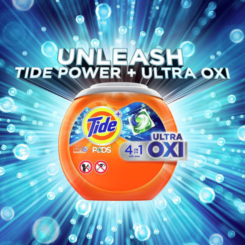Tide PODS Liquid Laundry Detergent Soap Pacs, 4-n-1 Ultra Oxi, HE Compatible, 57 Count