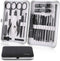 Manicure Set - Jubolion 19pcs Stainless Steel Nail Clippers Pedicure Kit with Black Leather Case