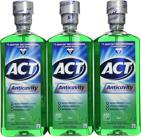 Act Anticavity Fluoride Mouthwash Mint, 18 fl oz (Pack of 3) (Packaging May Vary)