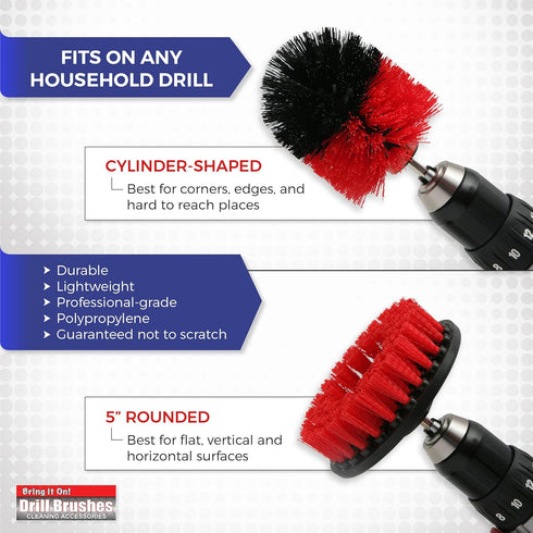 Bring It On Cleaner Water Spot Remover Plus, 2 Drill Brushes, 32 oz, Cleaning Brush for Drill, Tile Scrub Brush