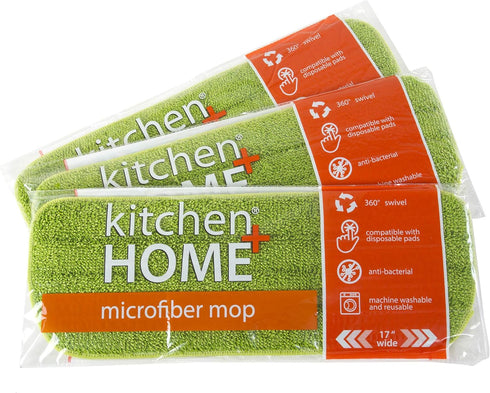 Kitchen + Home Microfiber Mop Pads, 16" Wet and Dry Mop Head Refill, 3 Pack, Washable Reusable
