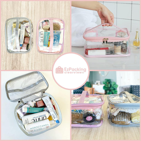 Large Clear Cosmetic Bag for Women, See-Through Makeup Pouch for Travel or Home, Transparent PVC Organizer (Blush)