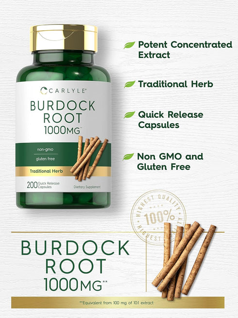 Carlyle Burdock Root | 1000 mg | 200 Non-GMO Capsules | Traditional Herb Supplement
