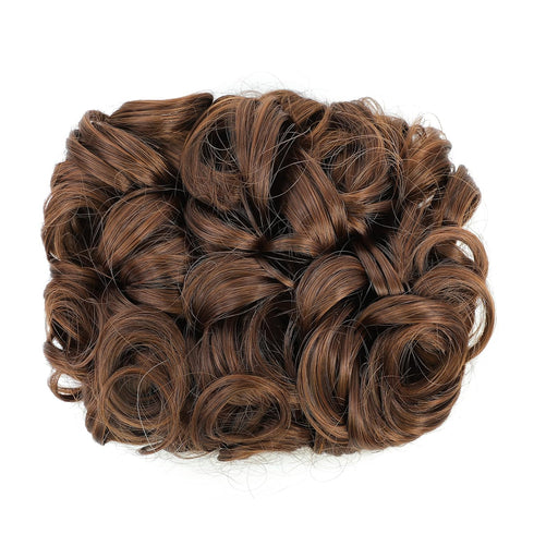 SWACC Short Messy Curly Dish Hair Bun Extension, Easy Stretch Combs Clip in Ponytail Extension Scrunchie