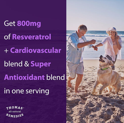 Thomas' Resveratrol 1600mg Organic Antioxidant Supplement with Grape Seed Extract & Quercetin, 120 Capsules