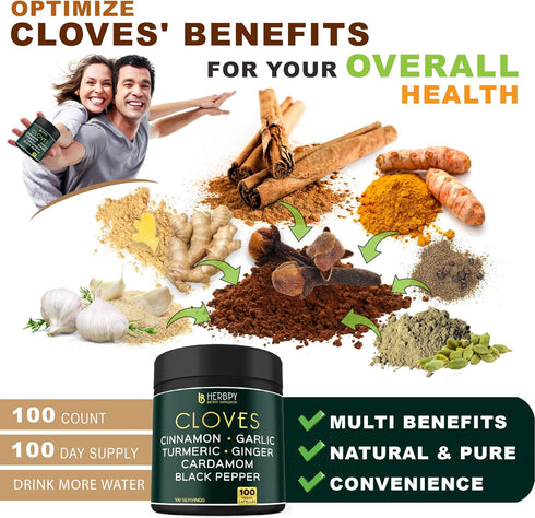7in1 Clove Supplement - 100 Caps Rich in Vitamins & Minerals for Digestive, Immune, Bone & Heart Health