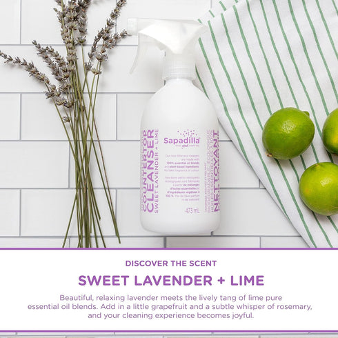 Sapadilla Multi-Surface Countertop Spray - Sweet Lavender + Lime, 16 Ounce (Pack of 2), Plant-Based Cleaner