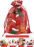 24PCS Christmas Organza Gift Bags - 4X6 with Drawstring, 11 Mix Pattern Small Goodie Candy Party Favor Xmas Bags