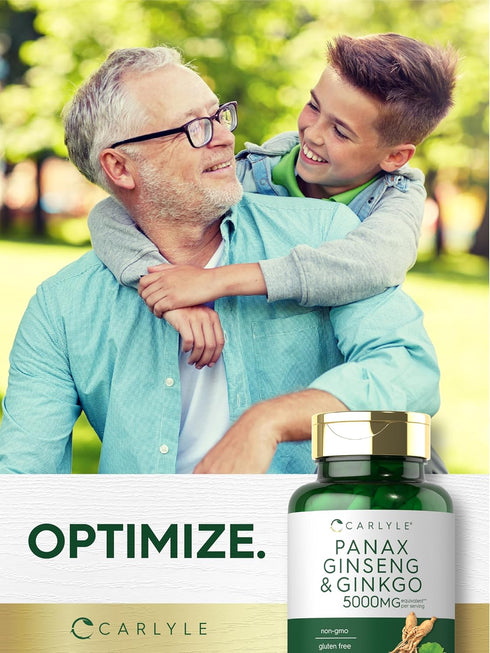 Carlyle Panax Ginseng + Ginkgo Biloba | 120 Vegetarian Capsules | 5,000mg, Non-GMO, Gluten Free