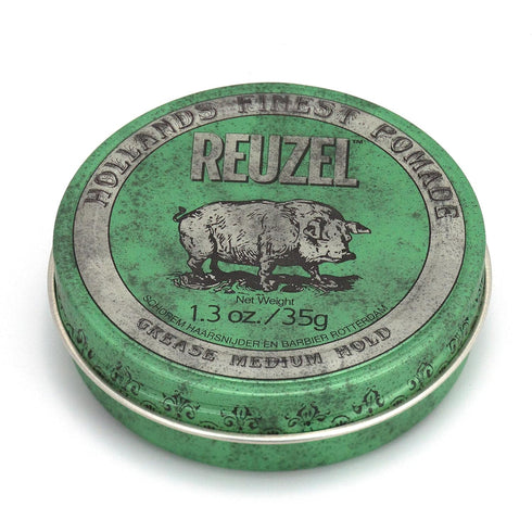 REUZEL Green Grease Pomade, Medium All Day Hold, Oil-Based Styling Wax, Easy To Wash Out