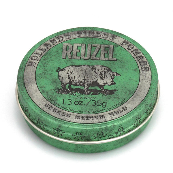REUZEL Green Grease Pomade, Medium All Day Hold, Oil-Based Styling Wax, Easy To Wash Out